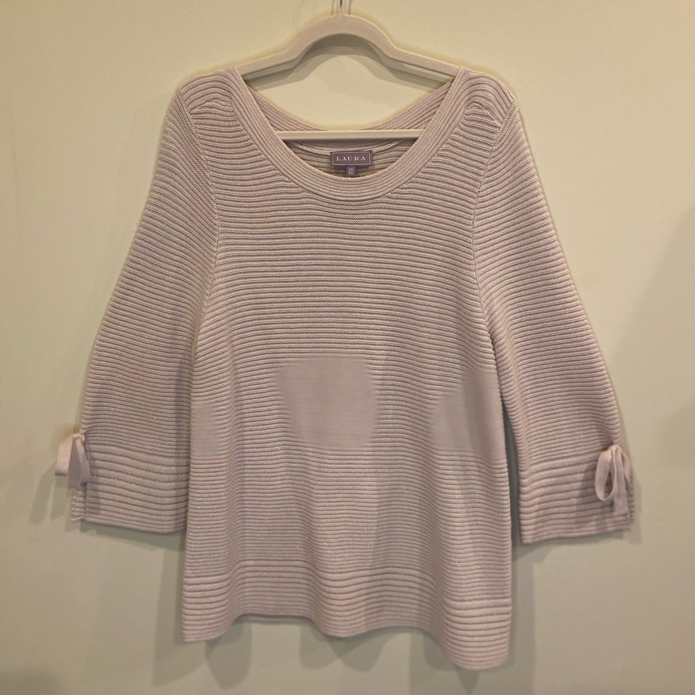 Laura Beige Ribbed Tunic with Silver Thread.